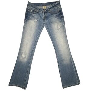 Vtg Taunt Jeans Womens Sz 1 Distressed Bootcut Flare Blue Denim Low Rise Y2K
